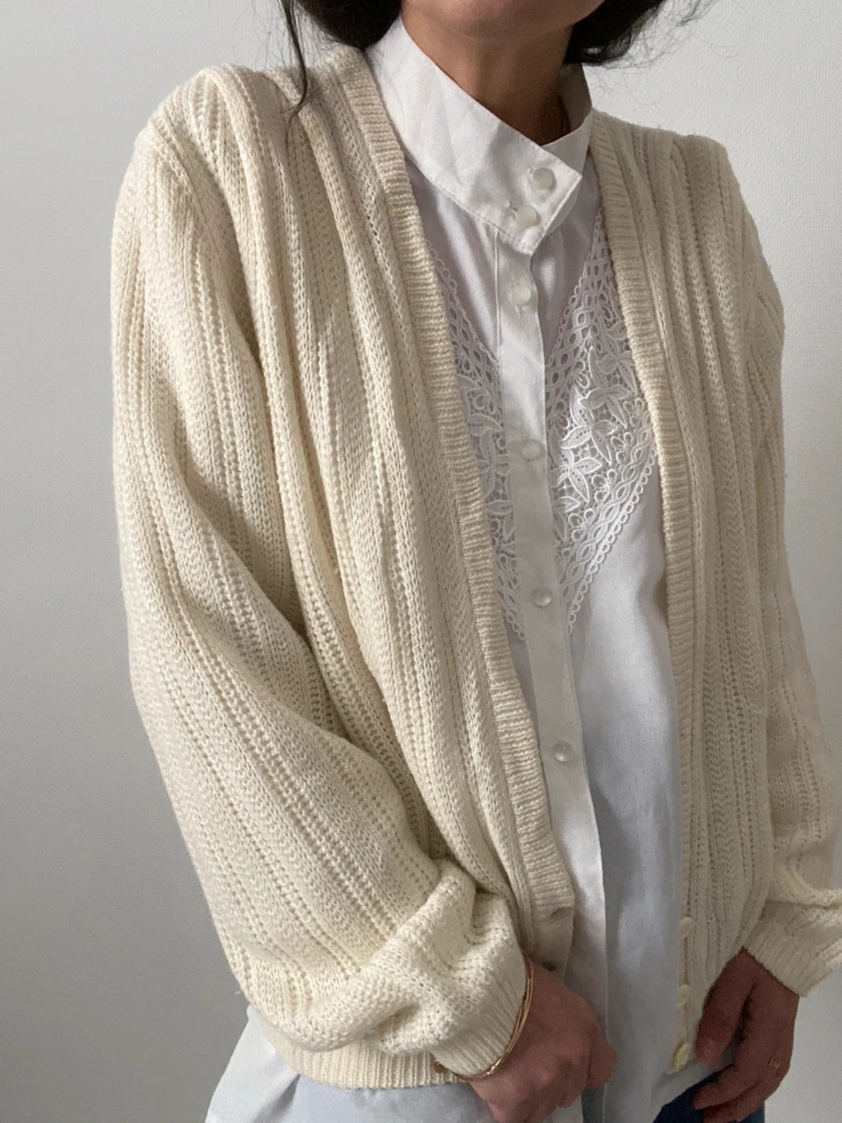 🌺 Cardigan Vintage cru com gola alta – photo 11